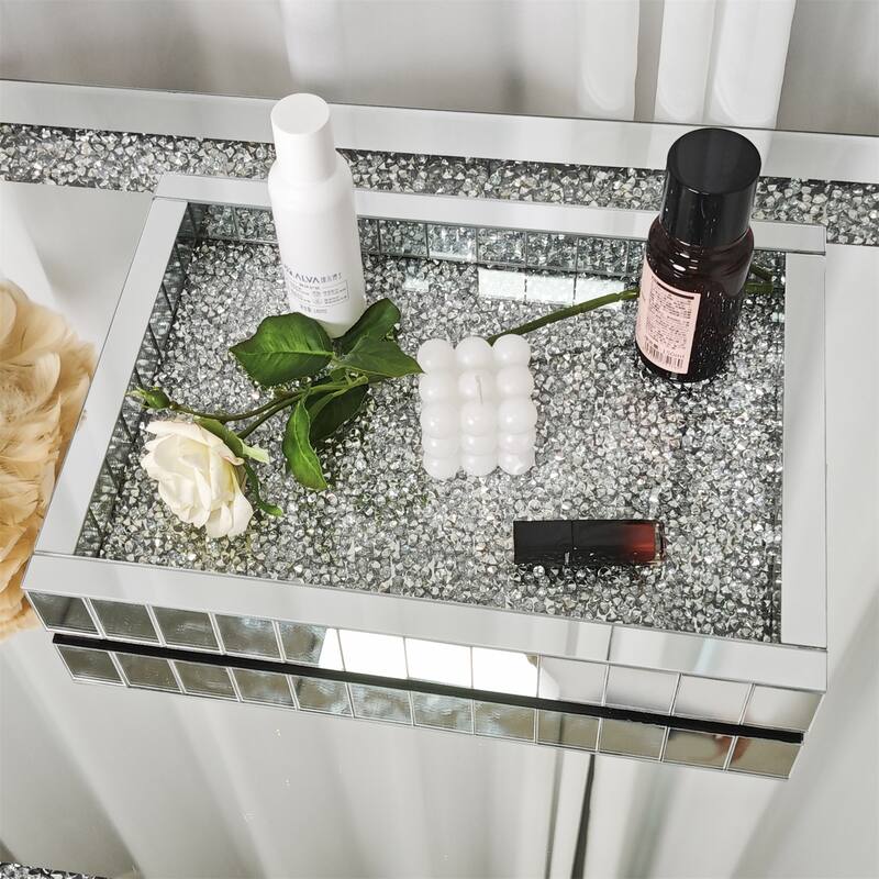 Crush Diamond Mirrored Tray Jewelry Perfume Organizer Bathroom Vanity Tray
