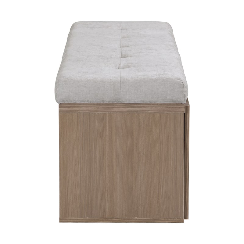 Wooden Shoe Storage Bench Entryway Tufting Bench w/ Adjustable Shelves聽