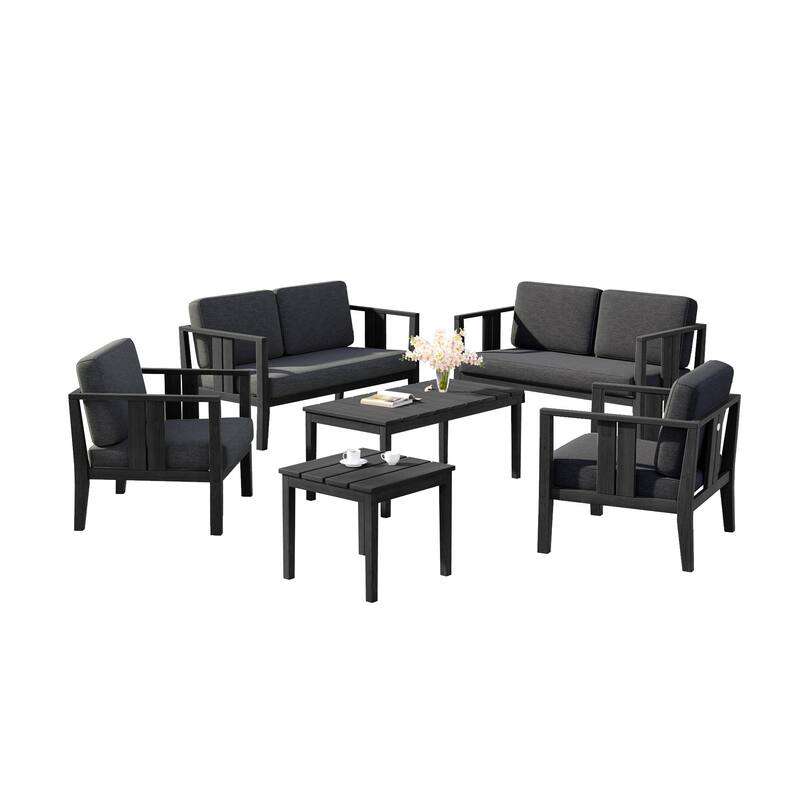 6-Piece Outdoor Furniture Solid Teak Patio Conversation Set with Table