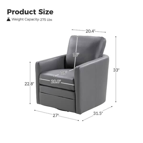 dimension image slide 0 of 8, Terrance Transitional Swivel Faux Leather Barrel Accent Chair with Metal Base