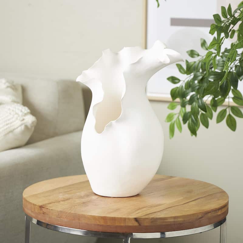 Ceramic Abstract Floral Inspired Vase with Wavy Folded Rim - White or Black - Roche River Decor