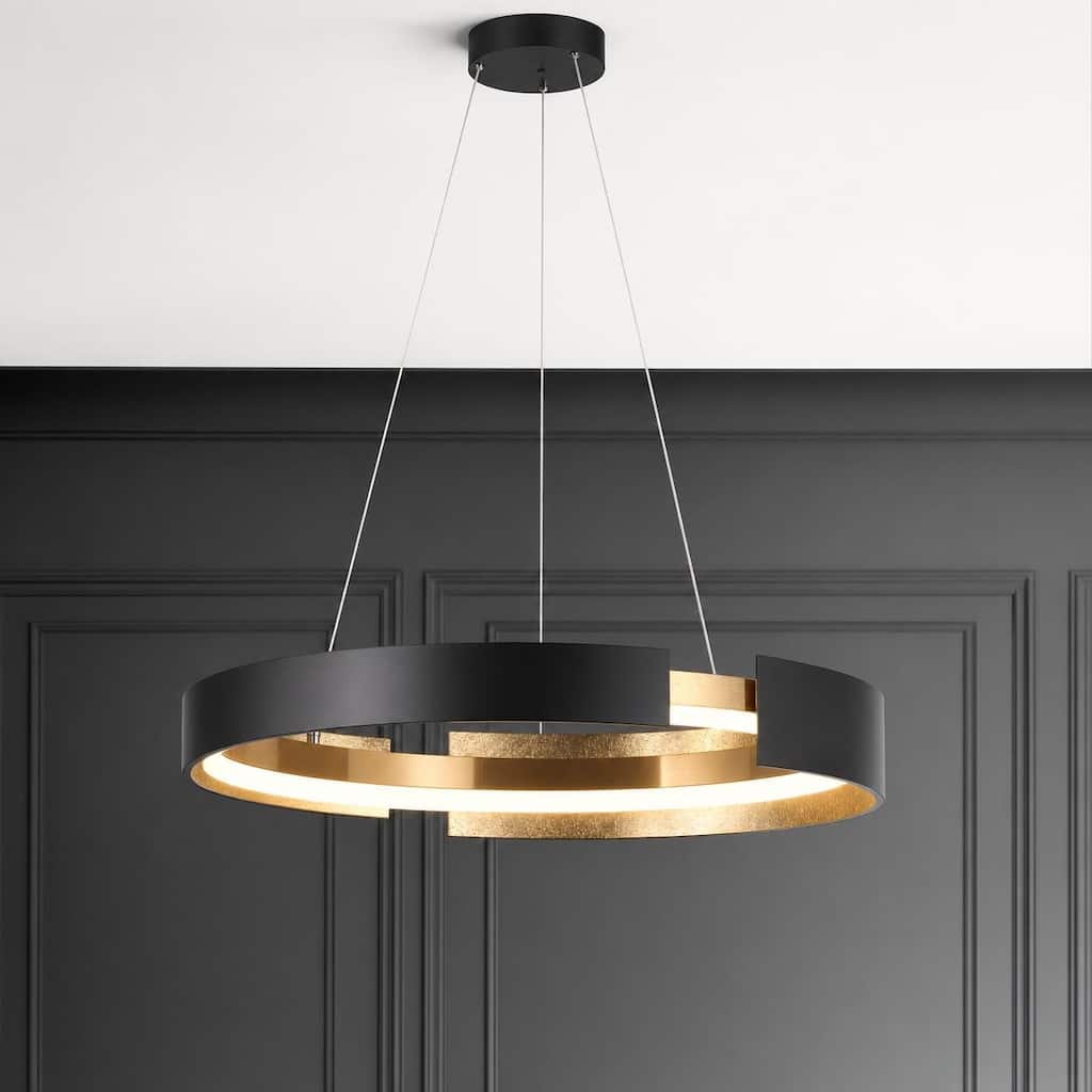 Modern LED Gold Black Drum Chandelier Large Pendant Light for Living Room - D19.5"x H 3.3"