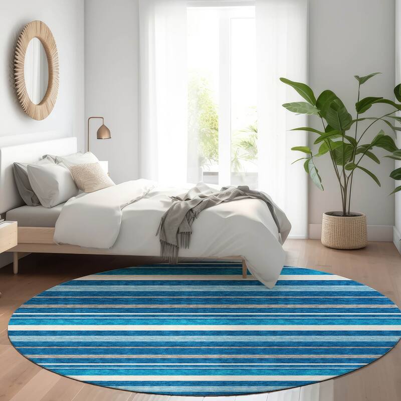 Premium Washable Super Soft Sophisticated Stripe Mayfield Rug - Denim - 8' x 8'