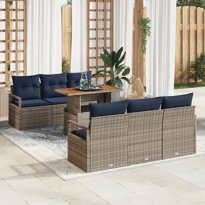 vidaXL 7 Piece Garden Sofa Set with Cushions - 68.9×24.4×27.2