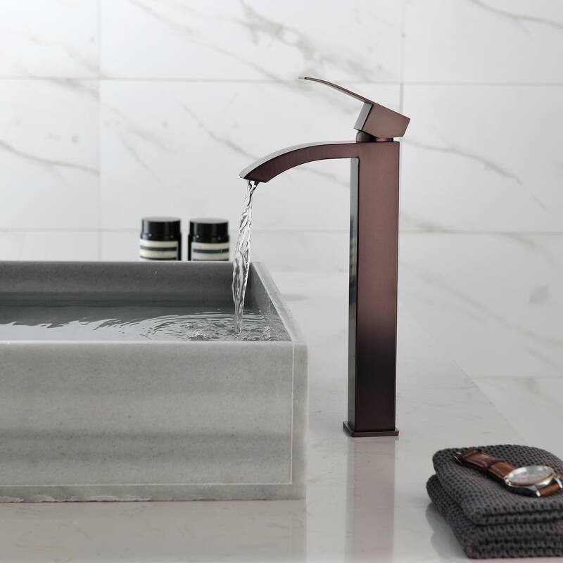 Single Hole Bathroom Vessel Faucet 1 Handle Bathroom Vessel Sink Faucet Waterfall Modern Basin Vanity High Tall Taps No Drain