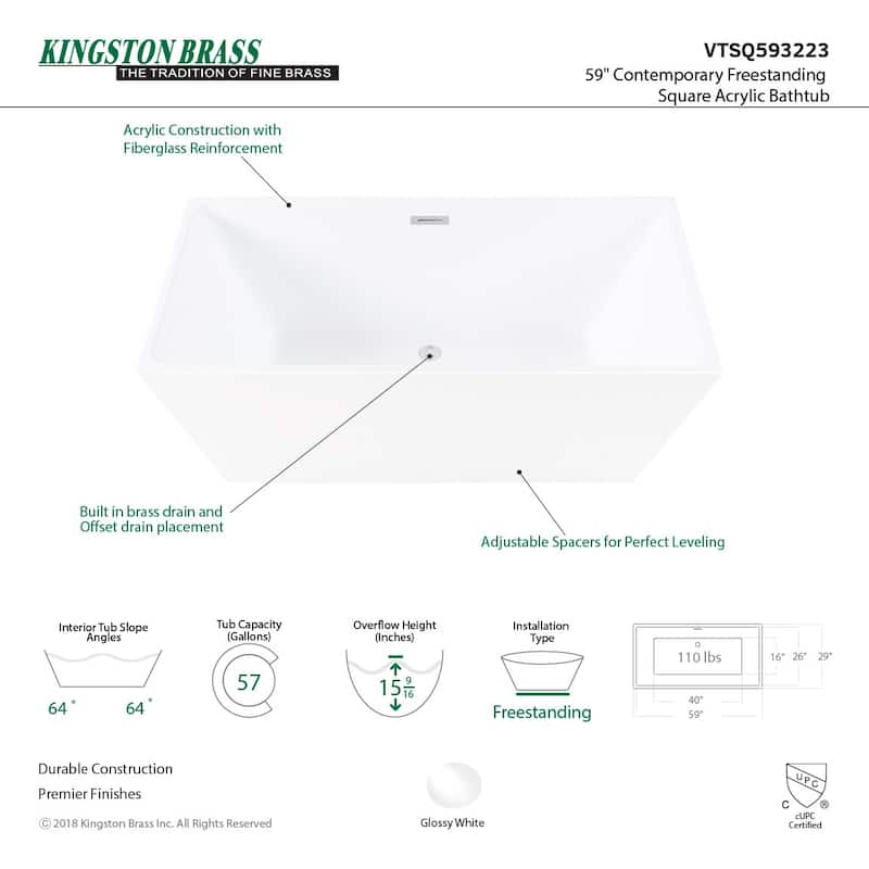 Kingston Brass Eden 60" Free Standing Brass Soaking Tub with Center