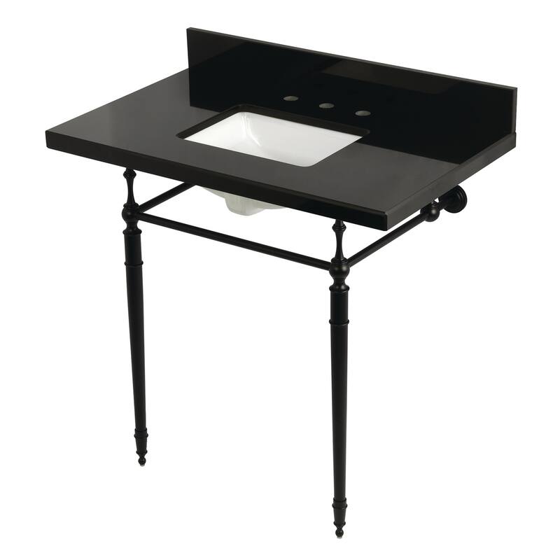 Kingston Brass KVPK3622K8SQ Edwardian 36" Rectangular Brass, Granite - Black Granite / Matte Black