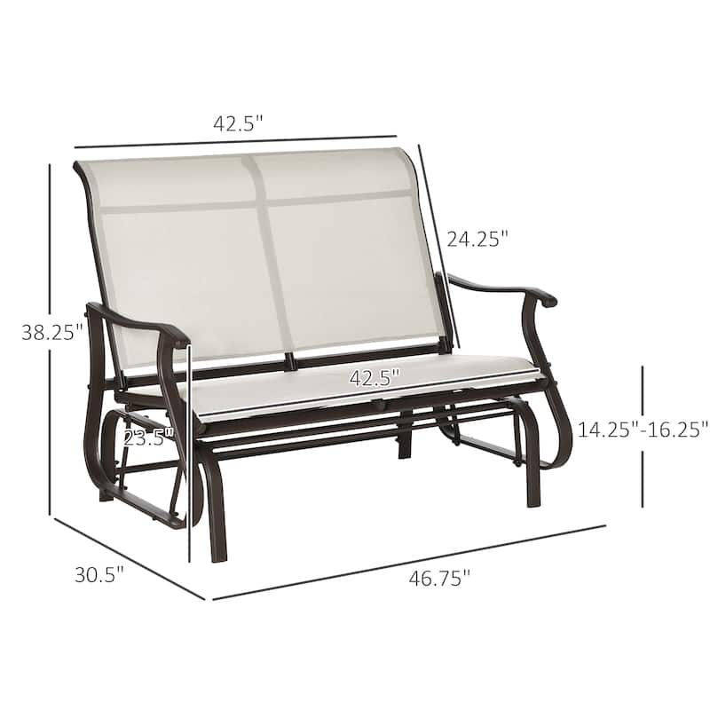 Steel Mesh 2-Seater Outdoor Glider Bench 528lbs Capacity - 46.75" W x 30.5" D x 38.25" H