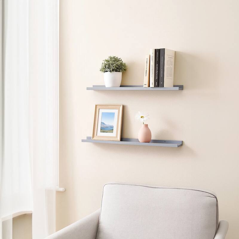 Yuli Modern Wall Shelf Set of 2, Raised Ledge Design, Gray MDF 39 Inch