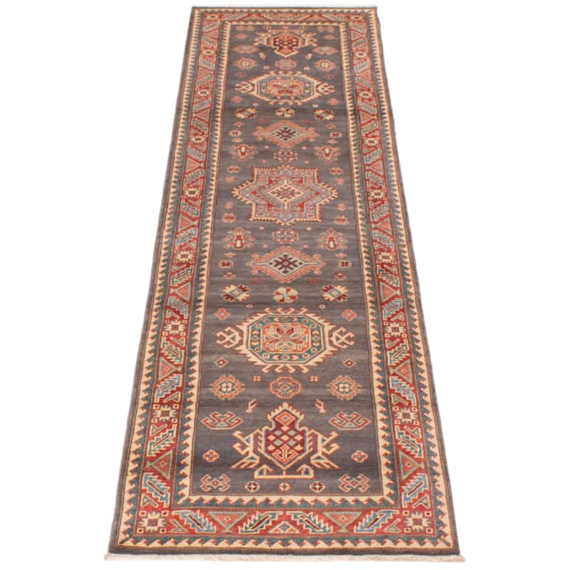 ECARPETGALLERY Hand-knotted Uzbek Ghazni Grey Wool Rug - 2'7 x 9'7
