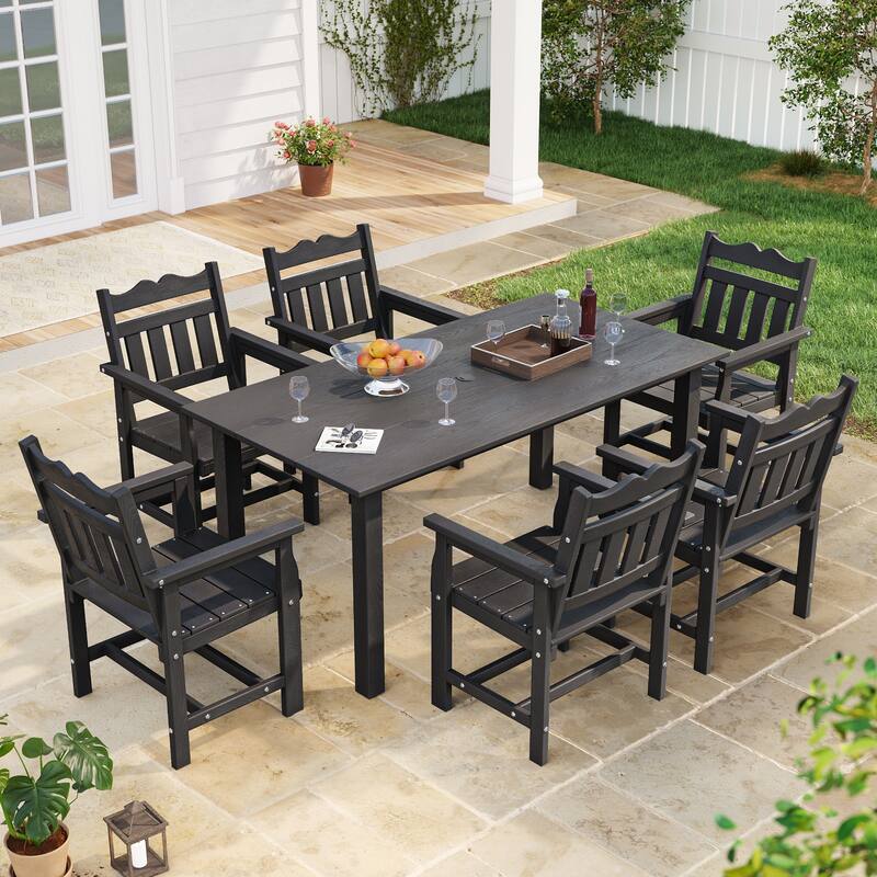 HIPS Outdoor Dining Set All-weather Patio Table and Chairs(Set of 7) - Black