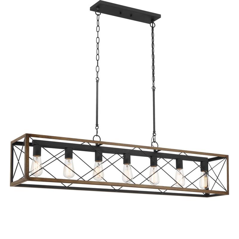 Kiro 7-light Farmhouse 48In Linear Chandelier Rectangle Dining Lights with UL - 48'' W x 7.78'' D x 11'' H