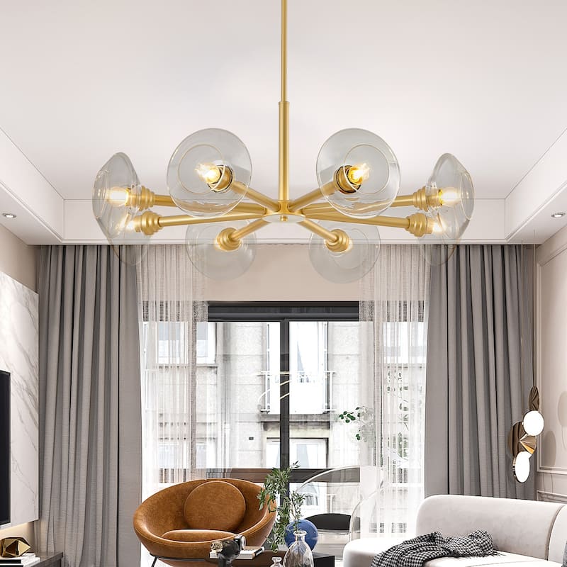 36" Modern Gold 8-Light Sputnik Chandelier with Clear Glass Shades, Mid-Century Hanging Pendant Light Fixture for Dining Room - Gold