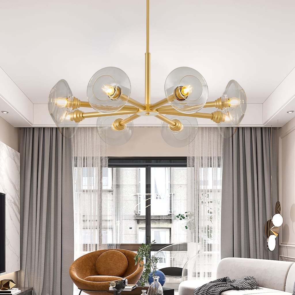 36" Modern Gold Sputnik Chandelier with Clear Glass Shades, Hanging Pendant Light Fixture for Dining Room, Living Room