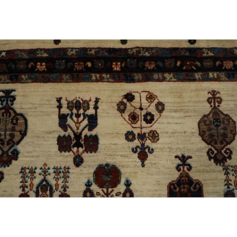 Hand Knotted Oriental 100% Wool Carpet Traditional Tribal Beige & Ivories Gabbeh (Qashqai) Area Rug - 6' 7'' X 4' 10''