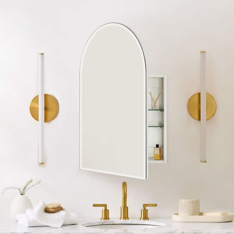 TEHOME Surface and Recessed Mount Frameless Arched Bathroom Medicine Cabinet with Mirror
