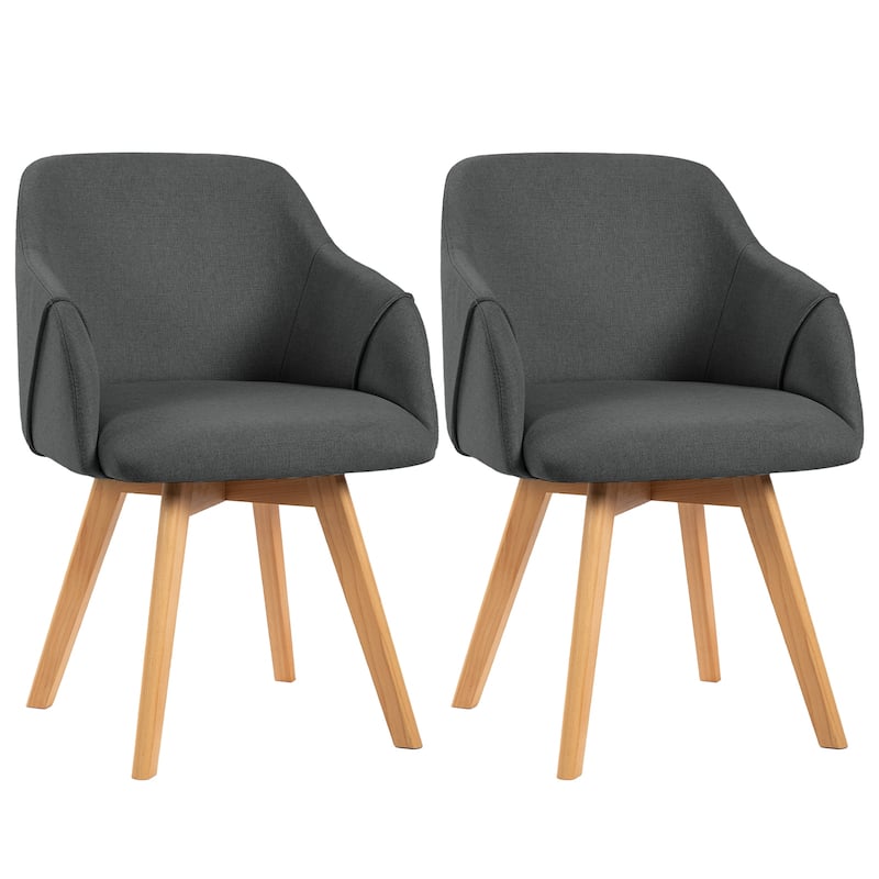 Upholstered Swivel Dining Chairs Set of 2 with Solid Wood Legs - 33.1" H x 21.5" W x 22.5" D - Set of 2 - Dark Grey