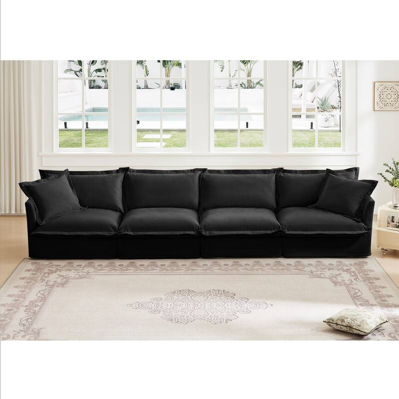 Modern 4 Seater Upholstered Sofa with 2 Pillows