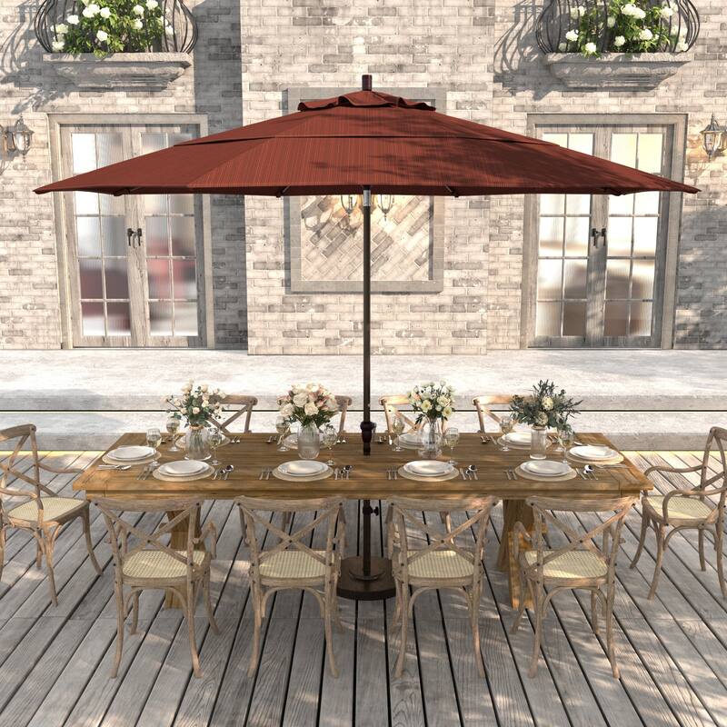 California Umbrella 11' Round Aluminum Crank Open Auto Tlit Patio Umbrella, Bronze Finish, Double Wind Vent.