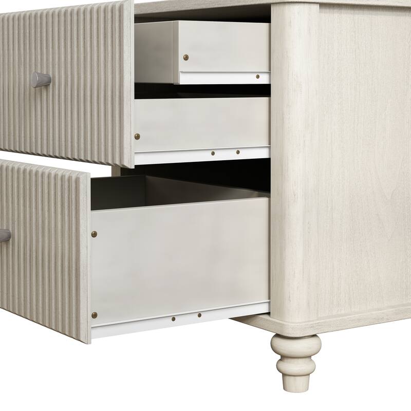 Modern Fluted Nightstand with 2 Large Drawers & 1 Hidden Drawer, Wood Bedside Tables for Bedroom, Retro Simple Style End Table