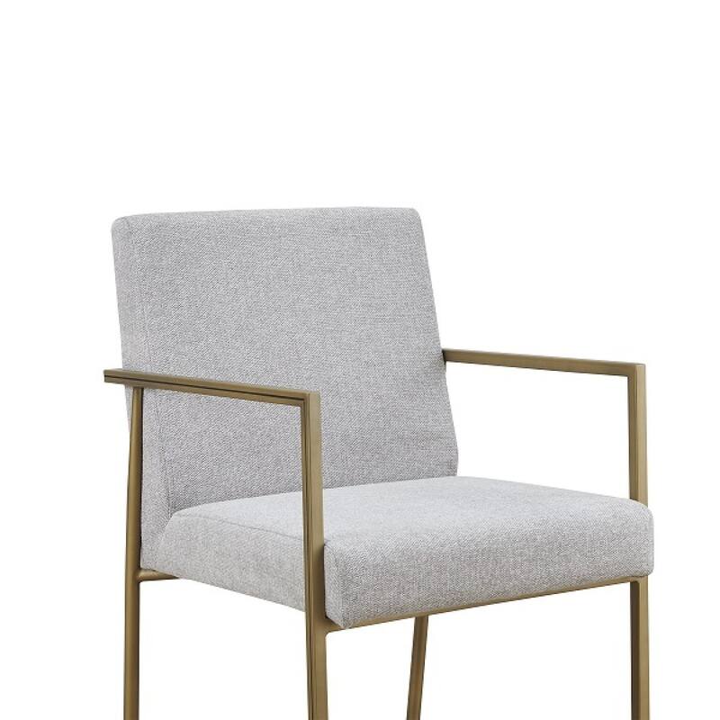 Light Grey Fabric Upholstered Armchair with Brass Metal Legs and Solid Back - 24" x 21.5” x 33” (D x W x H)
