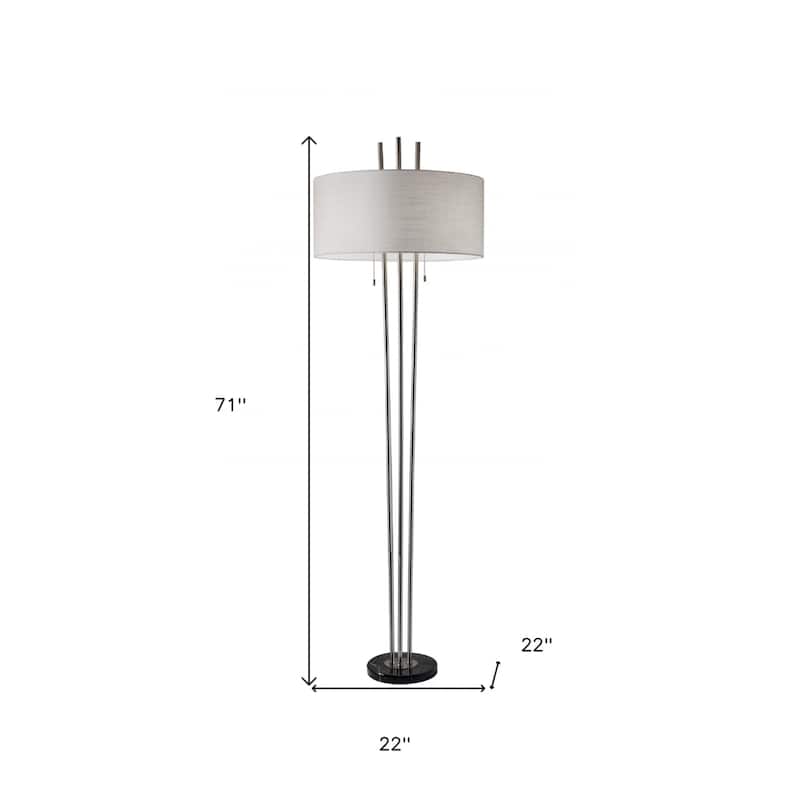 71" Modern Floor Lamp with Linen Drum Shade 2-Light Silver Metal Pole Lamp with Pull Chain - 71"H x 22"W x 22"D