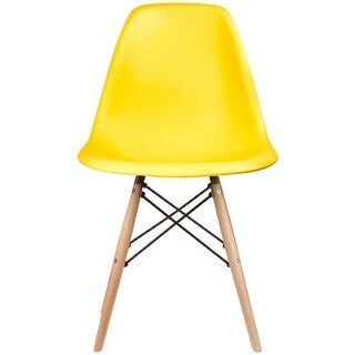 Overstock 2xhome Designer Plastic Eiffel Chair Natural Wood Legs Retro Dining Armless With Back Desk Accent Living Room Side Dowel DSW (Yellow)