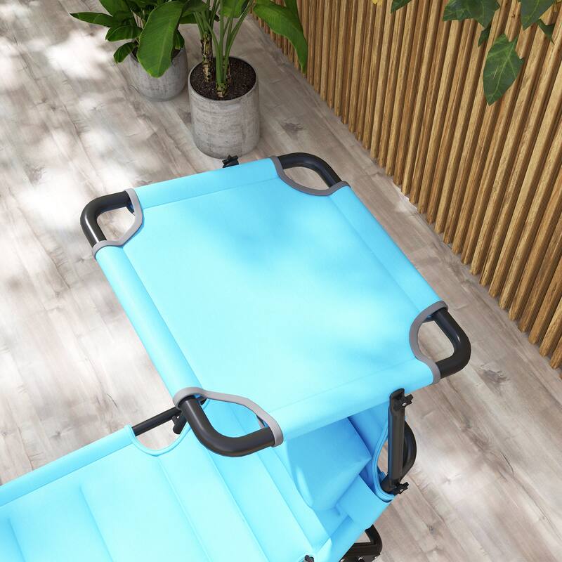 Outdoor Folding Chaise Lounge Chair with Adjustable Canopy, 4-Position Backrest, Padded Seat and Pillow for Beach Patio