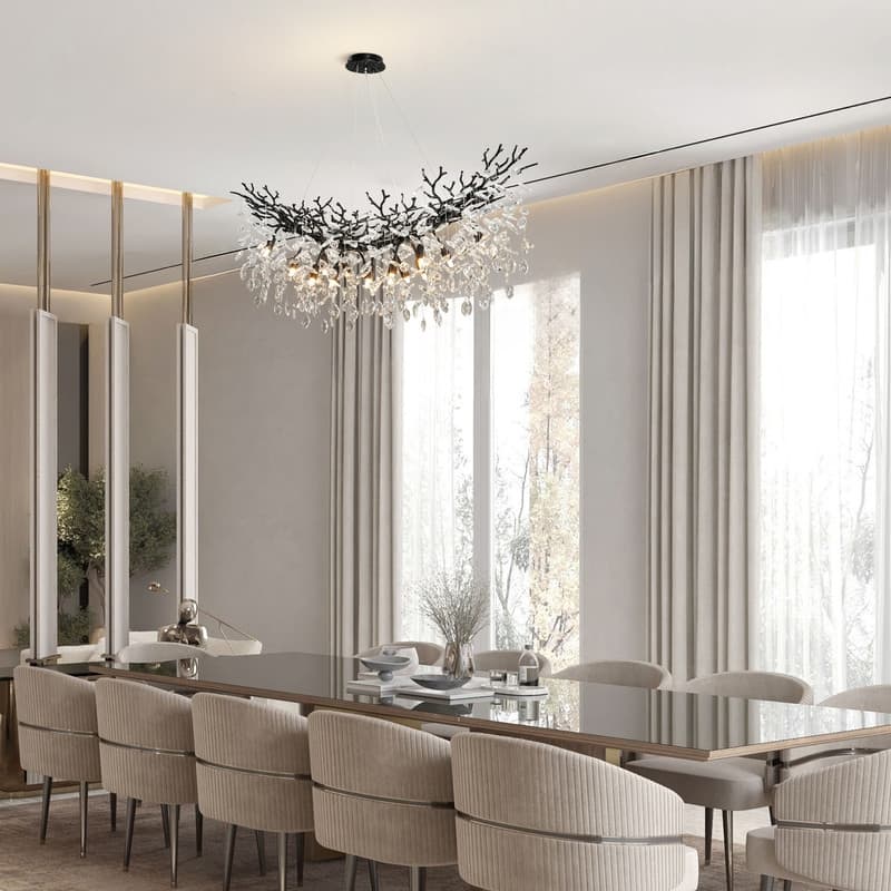 Modern Branch Crystal Linear Chandelier, 1100-1830mm Dining Pendant Light