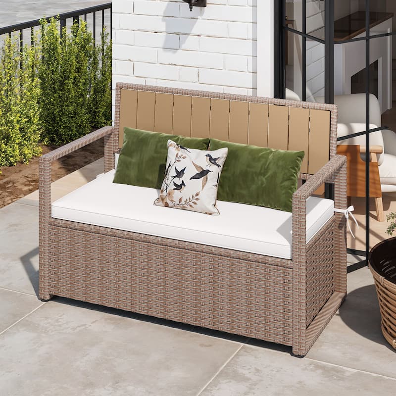 Moasis 70 Gallon Outdoor Storage Bench All-Weather PE Rattan Deck Box
