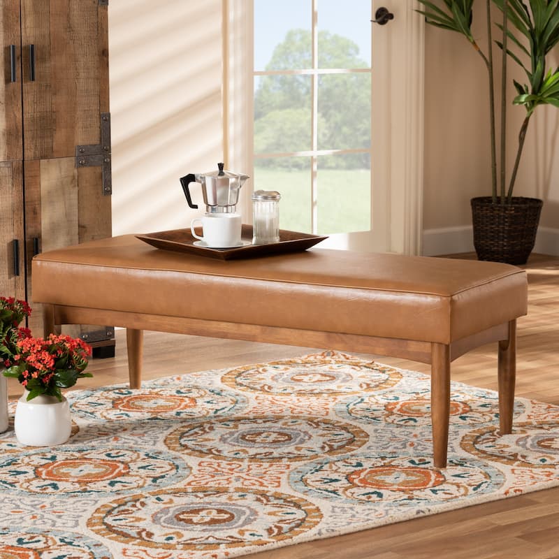 Arvid Tan Faux Leather and Walnut Brown Finished Wood Dining Bench