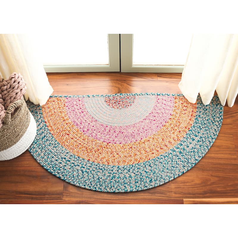 SAFAVIEH Handmade Braided Ecenur Indoor/Outdoor Machine Washable Rug - 2' x 4' Half-Moon - Aqua/Pink