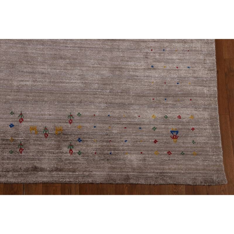 Gabbeh Oriental Area Rug Handmade Brown Silk Carpet - 7'11" x 9'9"