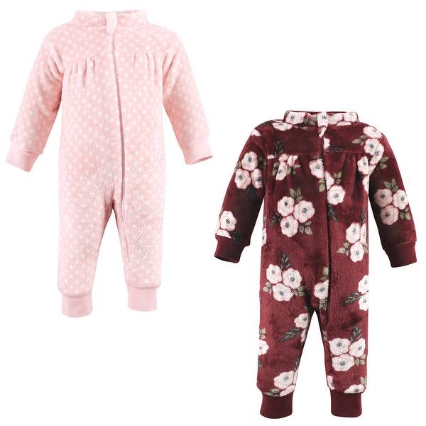 slide 1 of 1, Hudson Baby Toddler Girls Plush Jumpsuits, Burgundy Floral Burgundy Floral - 2T