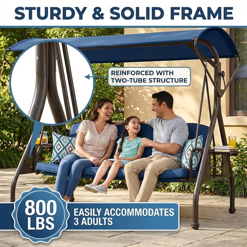 3-Person Outdoor Patio Swing with Adjustable Canopy
