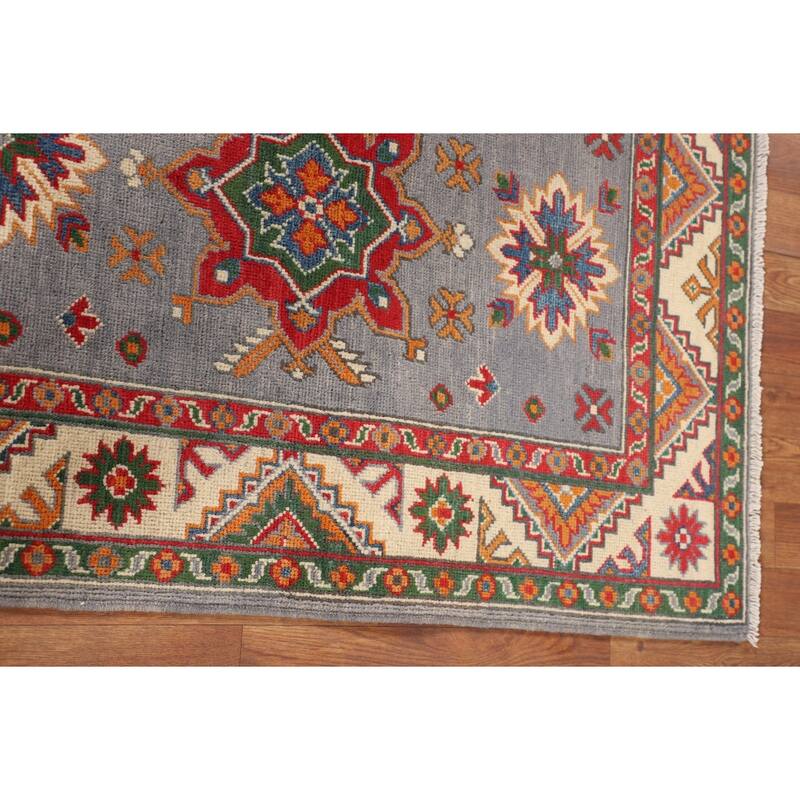 Geometric Kazak Rug Handmade Foyer Wool Carpet - 2'9" x 4'0"