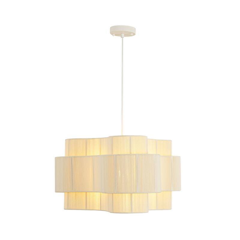 1-Light Bohemian Coastal Hand-Woven Off-White Cotton Thread Drum Chandelier for Bedroom, Porch