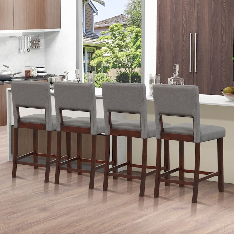 Gymax 4-Piece Linen Fabric/PVC Leather Counter Height Bar Stool Set w/
