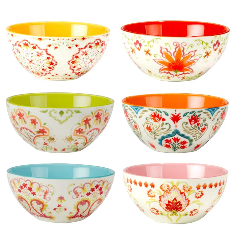 Certified International Francesca All Purpose 12 oz. Bowls, Set of 6 Assorted Designs - 4.75" Dia x 2.25"