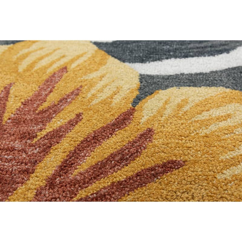 Alora Decor Mirage Tropical Grey, Red and Gold Hand-tufted Rug