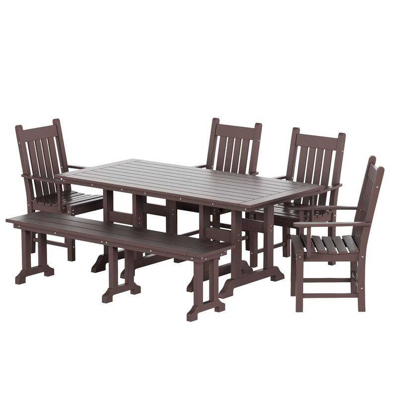 Laguna Hdpe All Weather Outdoor Patio Dining Set with Rectangle Table, Arm Chairs and Bench (6-Piece Set)