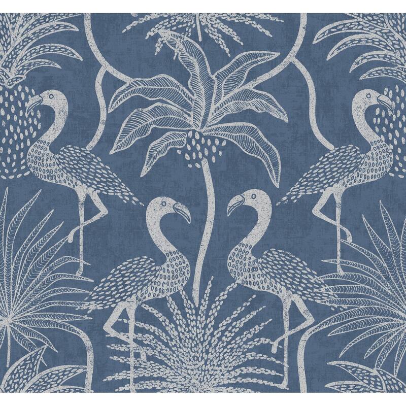 A-Street Prints Biscayne Navy Flamingo Beach Wallpaper
