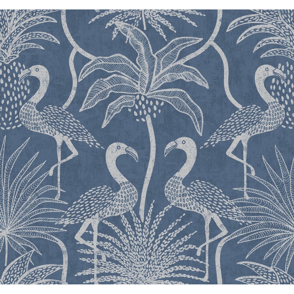 A-Street Prints Biscayne Navy Flamingo Beach Wallpaper