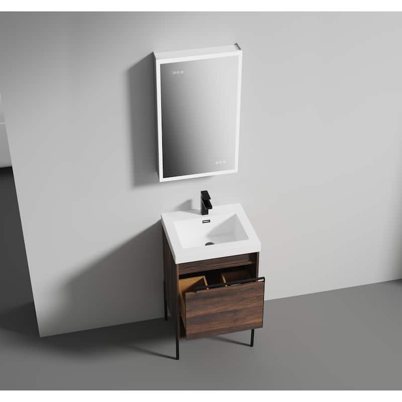 Freestanding Bathroom Vanity Set with Open Shelf & Topmounted Sink