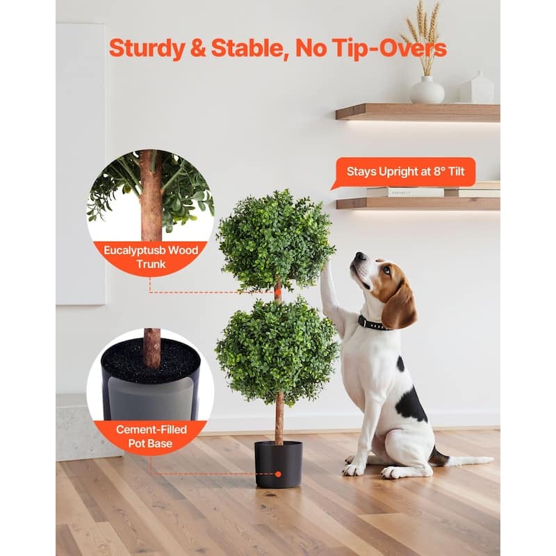 Set of 2 Artificial Topiary Trees 36" Faux Eucalyptus Plants with Real Wood Trunks, Weather-Resistant PE Leaves