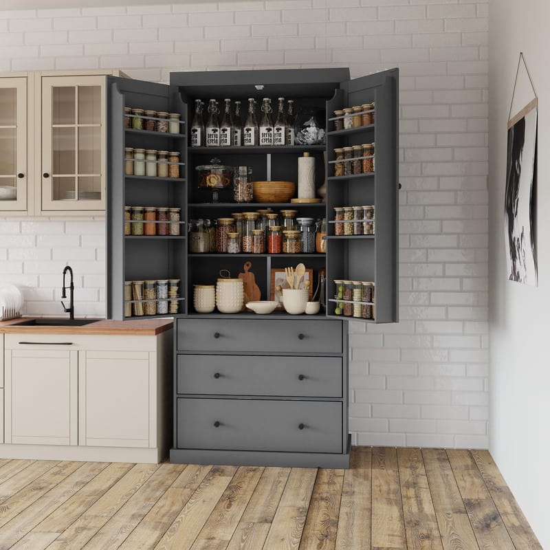 Farmhouse 77" Kitchen Pantry Storage Cabinet with Adjustable Shelves and Multiple Door Shelves