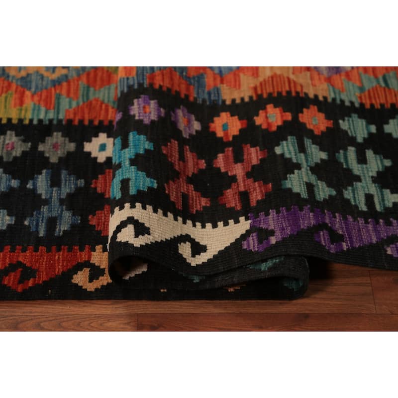 Geometric Kilim Area Rug Hand-Woven Wool Carpet - 8'8"x 11'8"