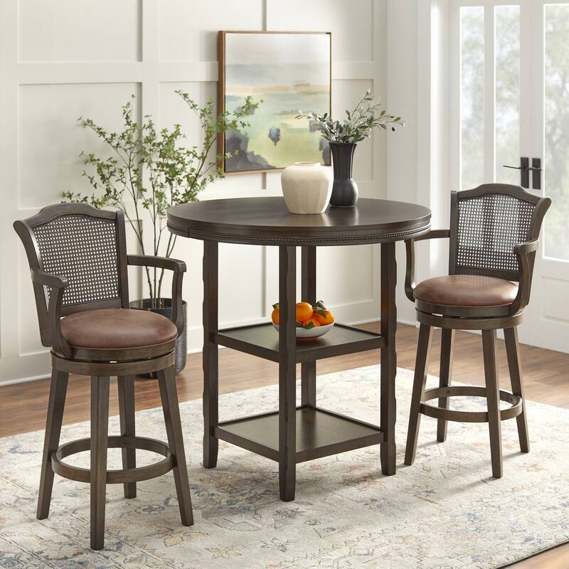 Lifestorey Thurston Solid Wood Cane 30-inch Swivel Barstool