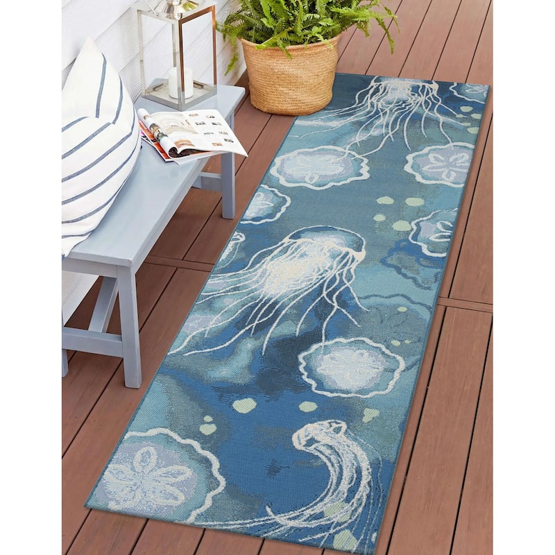 Liora Manne Marina Jelly Fish Indoor/Outdoor Rug - 1'11" x 7'6" - Bloom