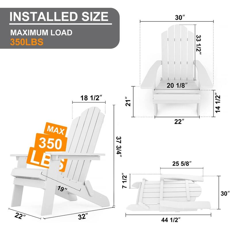 Winsoon 5-Piece All Weather HIPS Outdoor Folding Adirondack Chairs, 2 Ottomans and 1 Side Table